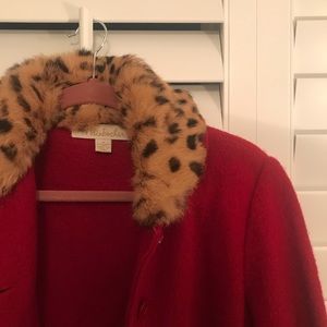 red wool coat with detachable fur collar